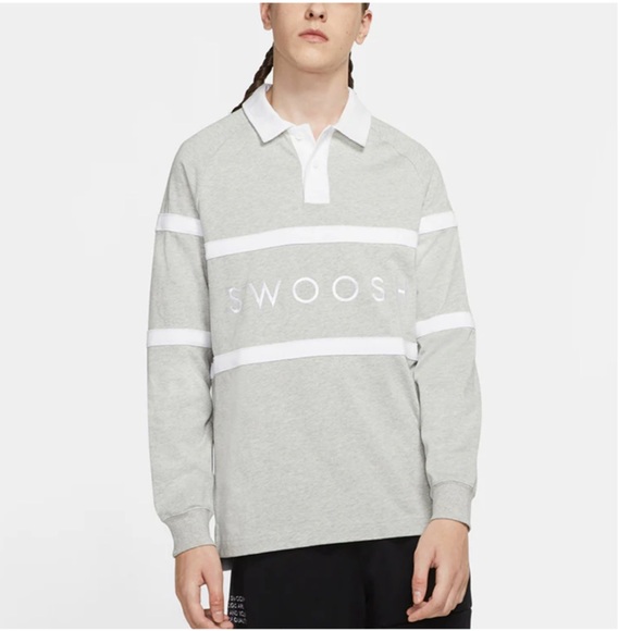 Nike Other - Nike Light Gray and White Swoosh Rugby Polo
